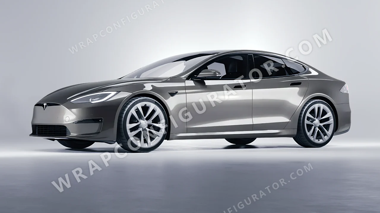 Grey Tesla Model S 2013 wrapped in ORACAL Tin 970RA-933G