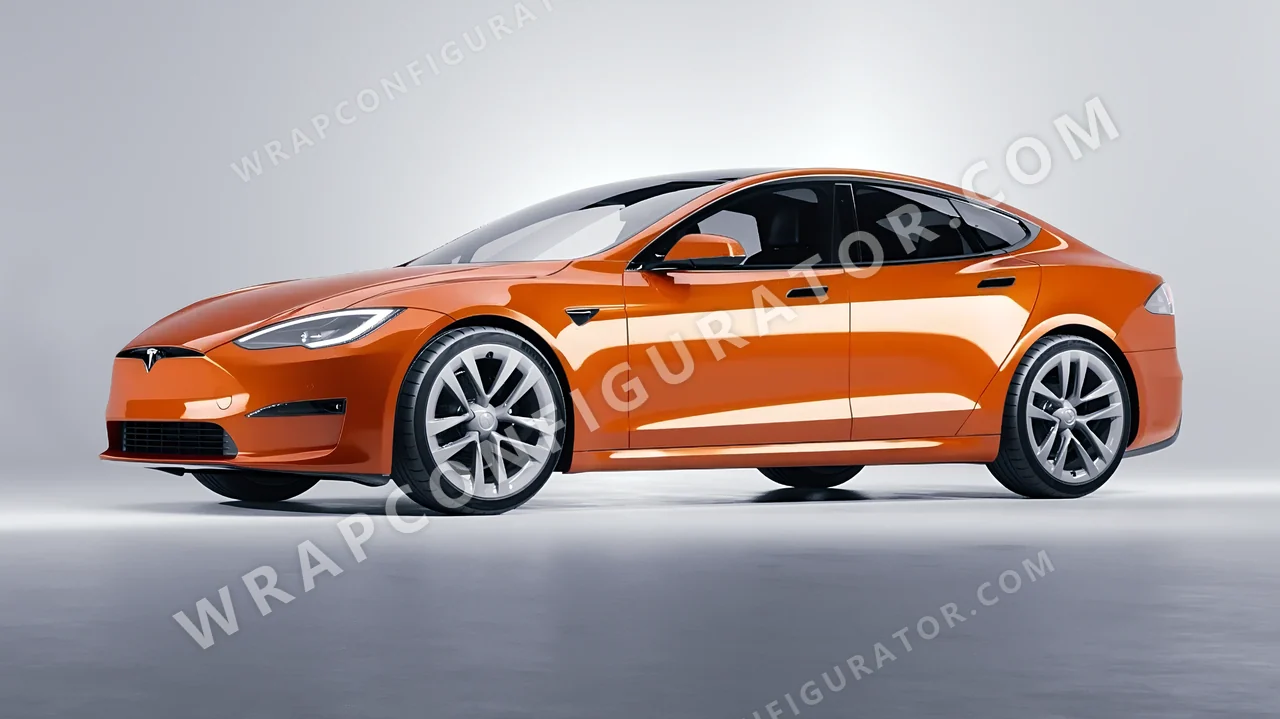 Orange Tesla Model S 2013 wrapped in 3M Gloss Burnt Orange G14
