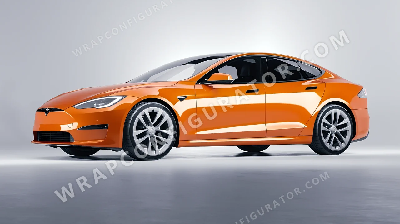 Orange Tesla Model S 2013 wrapped in 3M Gloss Deep Orange G24