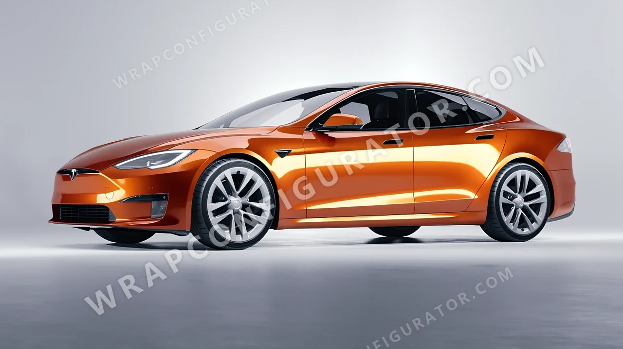 Orange Tesla Model S 2013 wrapped in 3M Gloss Liquid Copper G344