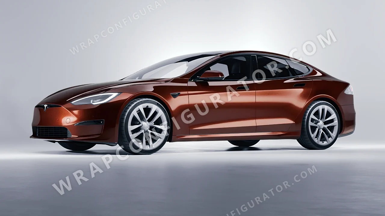Orange Tesla Model S 2013 wrapped in Colourshield PPF by HyperPro Copper HGM77-P