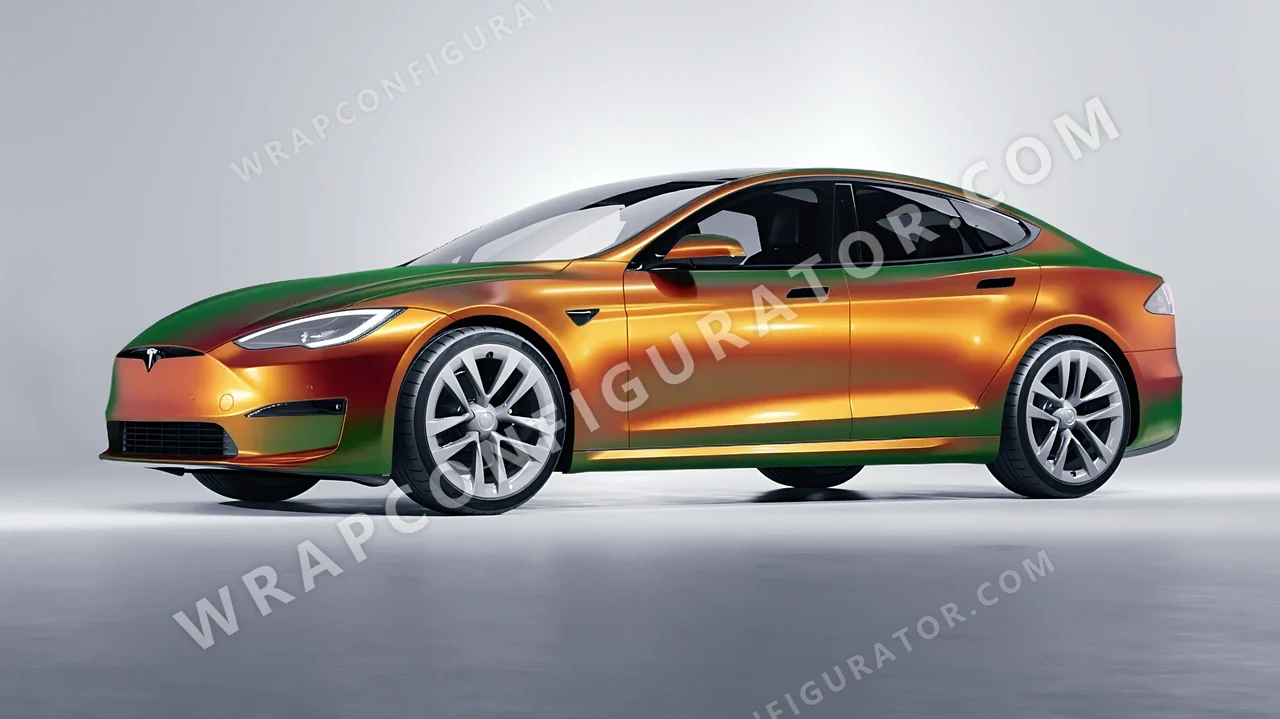 Orange Tesla Model S 2013 wrapped in Colourshield PPF by HyperPro Dawn Orange GB04-P