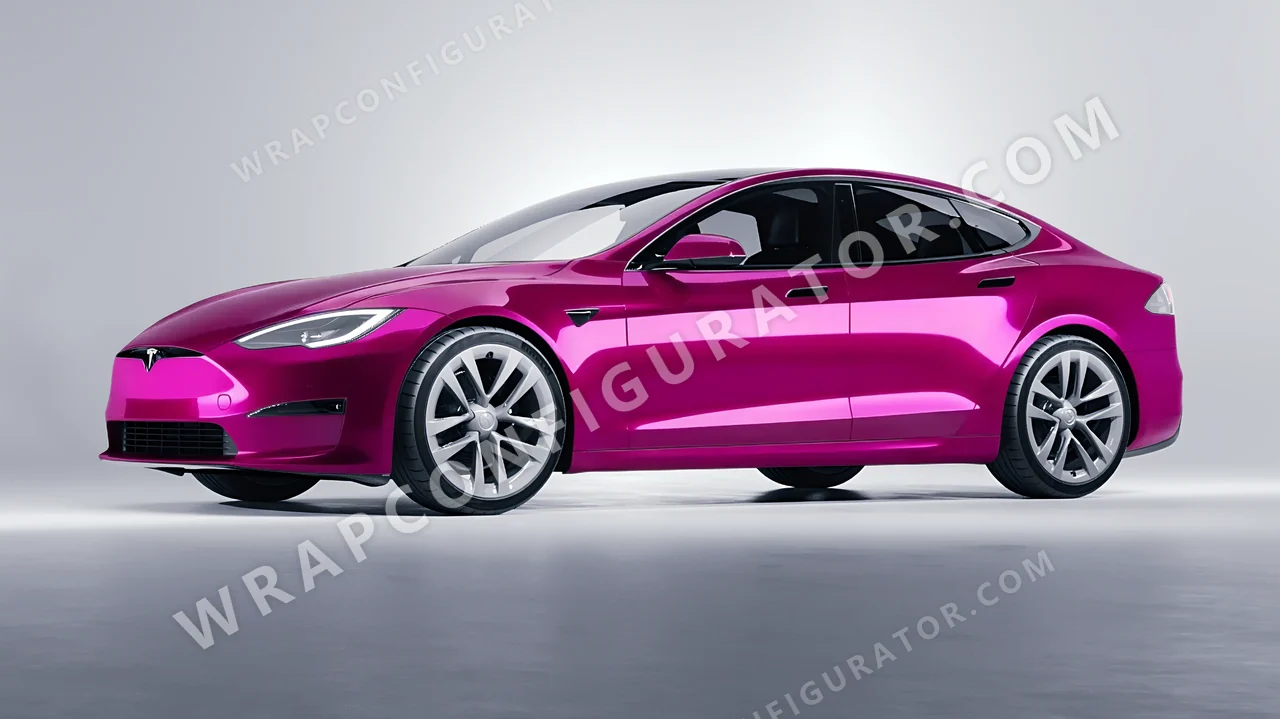 Pink Tesla Model S 2013 wrapped in 3M Gloss Fierce Fuchsia G348