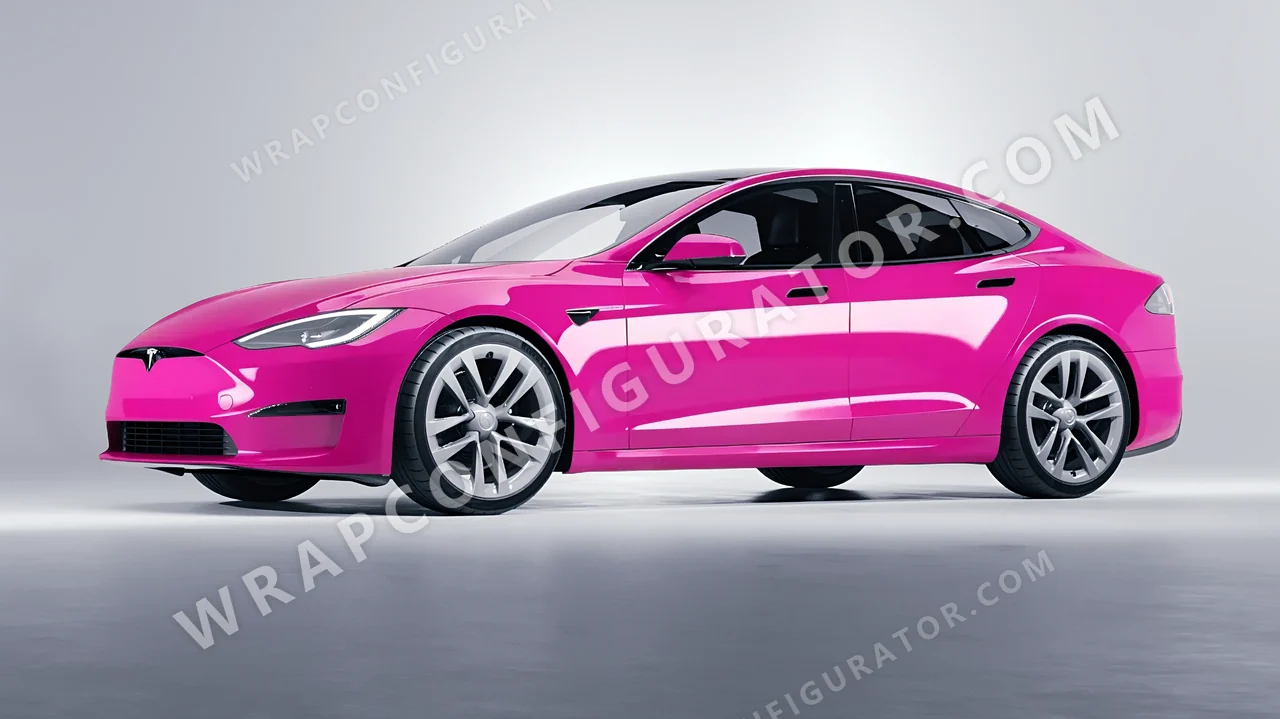 Pink Tesla Model S 2013 wrapped in 3M Gloss Hot Pink G103