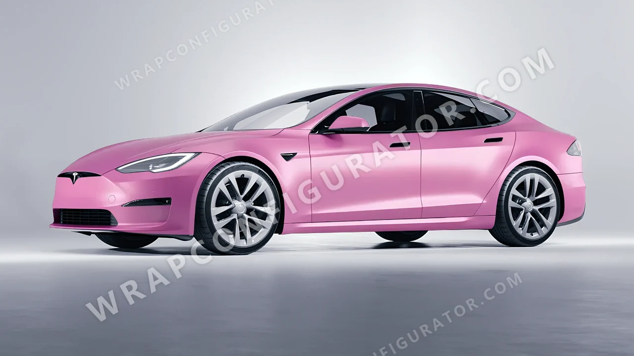 Pink Tesla Model S 2013 wrapped in Avery Dennison Bubblegum Pink SW900-514-O
