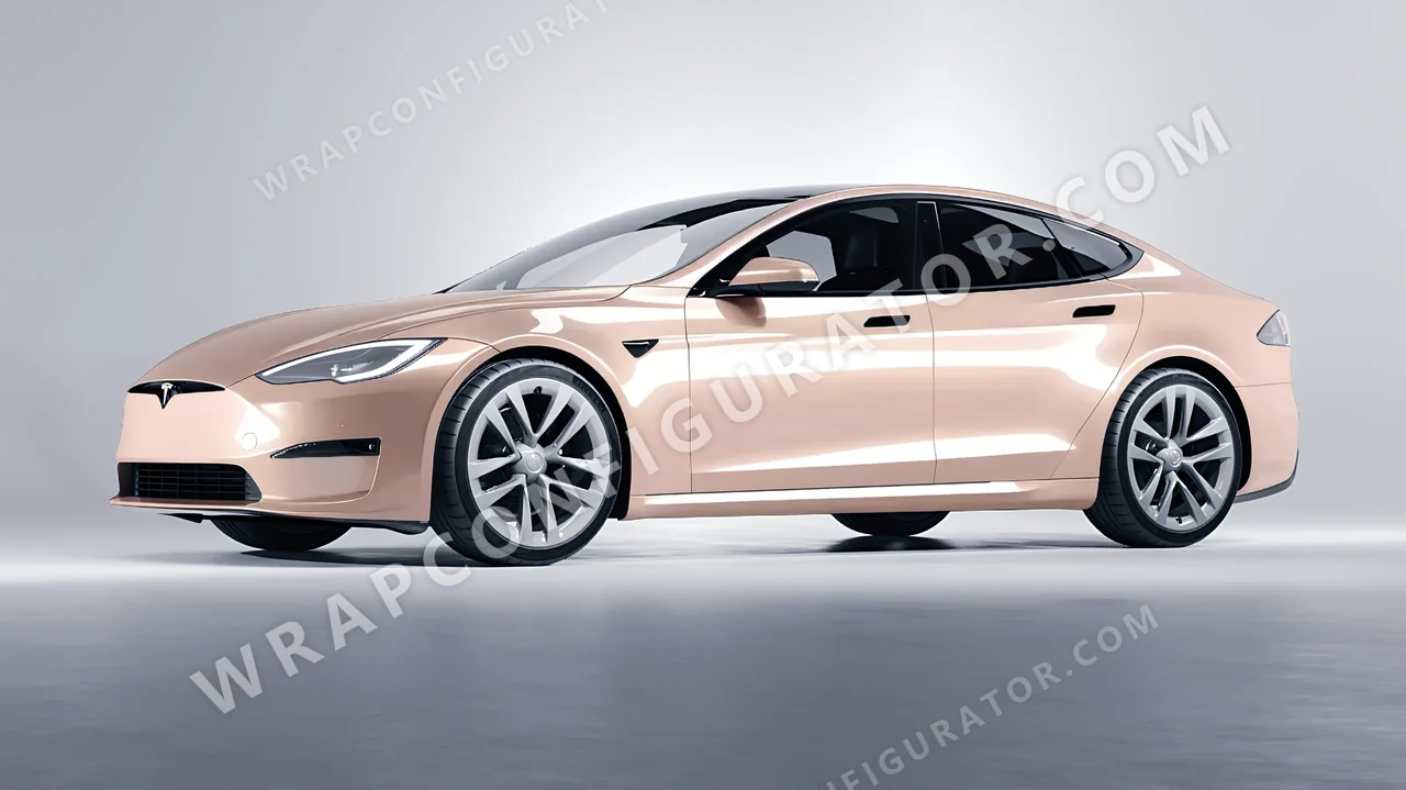 Pink Tesla Model S 2013 wrapped in Colourshield PPF by HyperPro Champagne Pink HGM73-P
