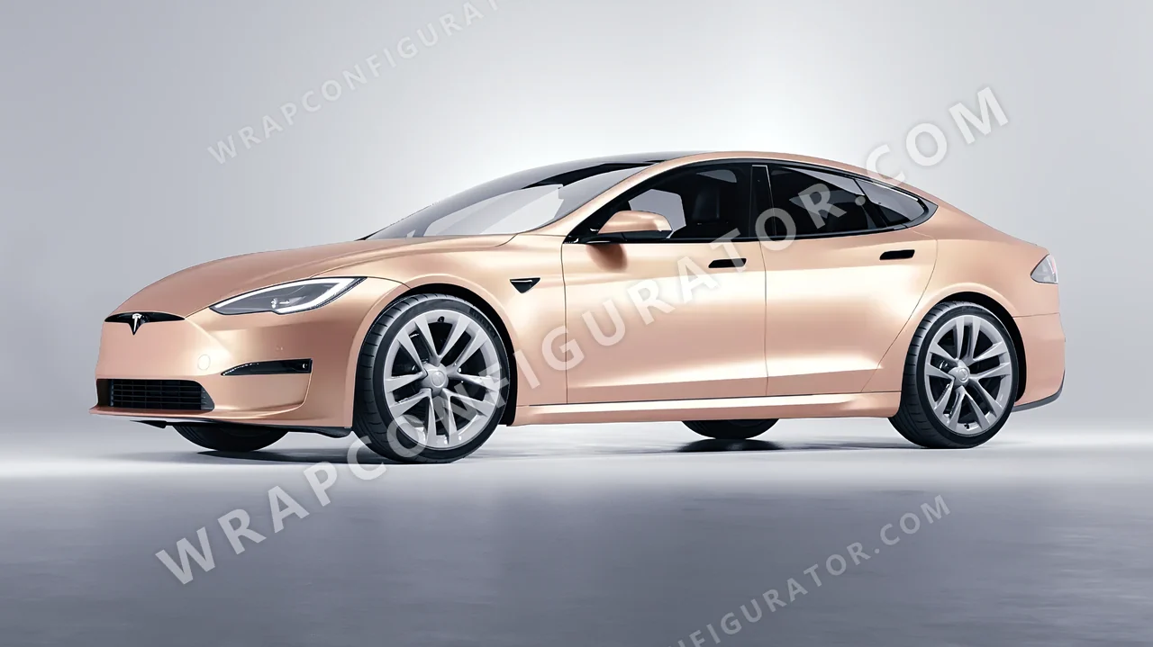 Pink Tesla Model S 2013 wrapped in Colourshield PPF by HyperPro Rose Gold SMF38-P