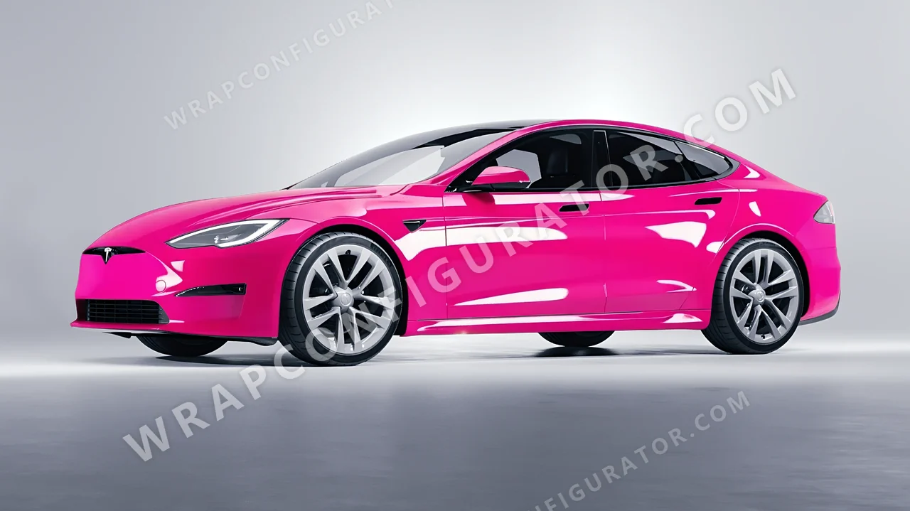 Pink Tesla Model S 2013 wrapped in Inozetek Dynamic PPF Hot Pink DPPF941