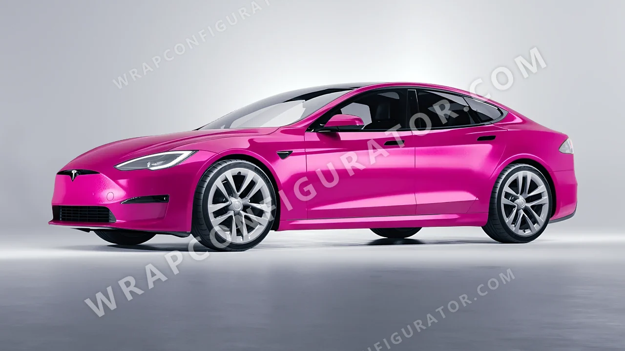 Pink Tesla Model S 2013 wrapped in KPMF Momentum Pink K75406