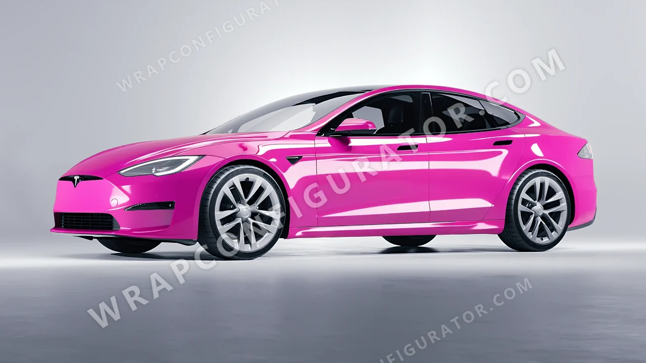 Pink Tesla Model S 2013 wrapped in ORACAL Soft Pink 970RA-045G