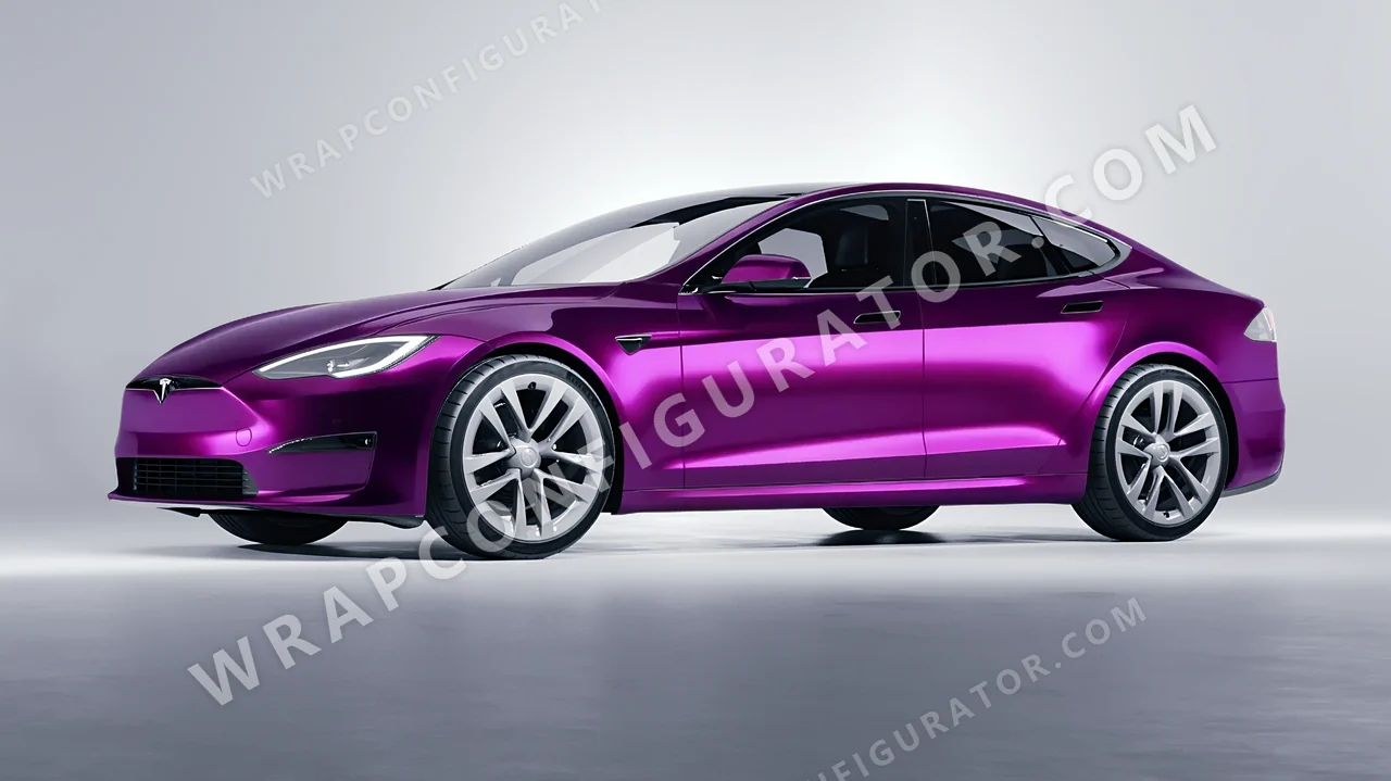 Purple Tesla Model S 2013 wrapped in Avery Dennison Gloss Fun Purple SW900-568-S