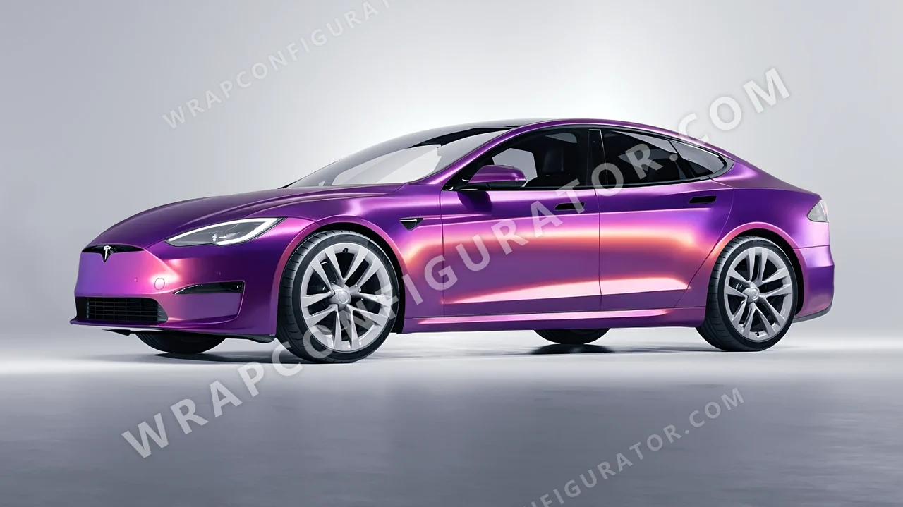 Purple Tesla Model S 2013 wrapped in Colourshield PPF by HyperPro Afterglow Purple GB03-P