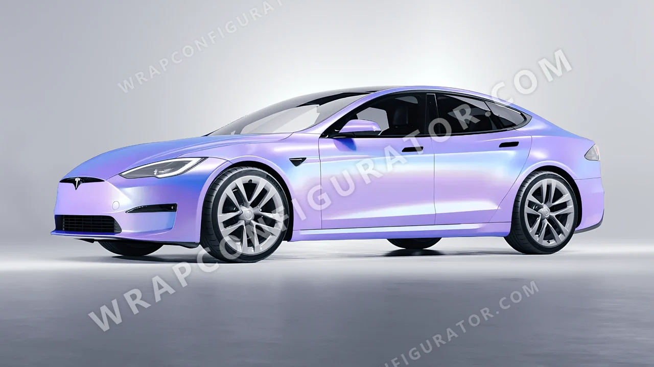 Purple Tesla Model S 2013 wrapped in Colourshield PPF by HyperPro Aurora Purple CGM08-P
