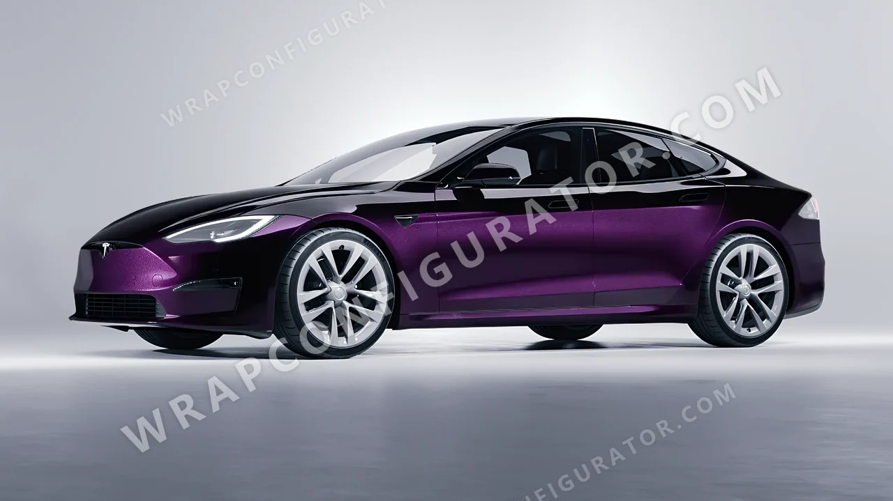 Purple Tesla Model S 2013 wrapped in Colourshield PPF by HyperPro Black Eggplant HGM37-P