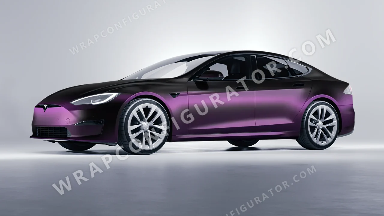 Purple Tesla Model S 2013 wrapped in Colourshield PPF by HyperPro Ghost Black/Purple MSF06-P