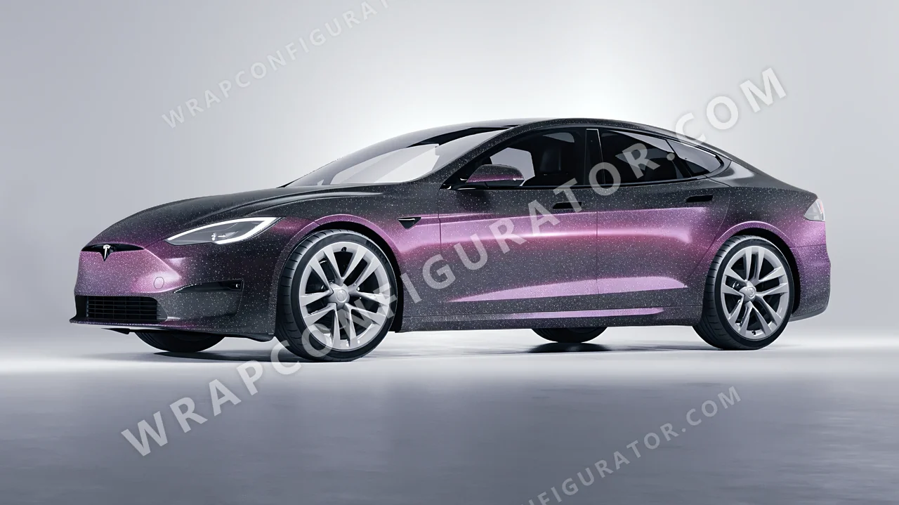 Purple Tesla Model S 2013 wrapped in Colourshield PPF by HyperPro Gray/Purple CG07-P