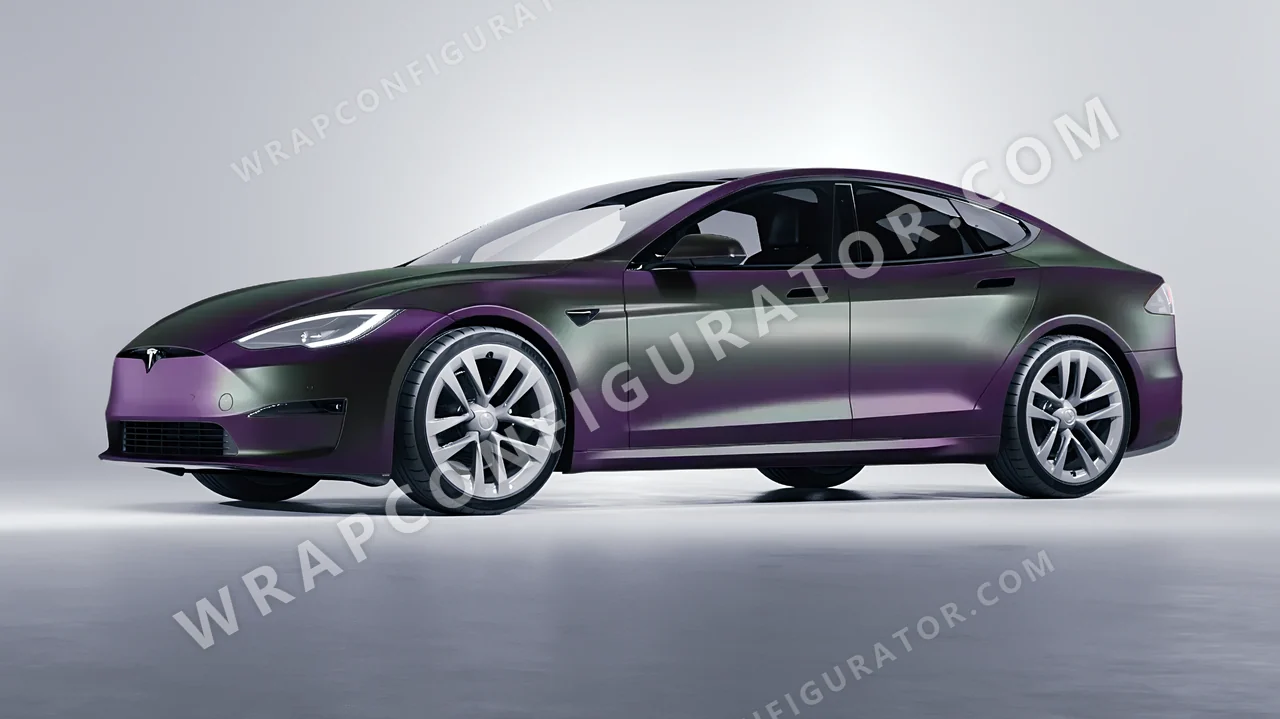 Purple Tesla Model S 2013 wrapped in Colourshield PPF by HyperPro Gray/Purple MSF47-P