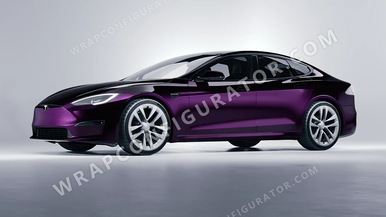 Purple Tesla Model S 2013 wrapped in Colourshield PPF by HyperPro Midnight Purple GAF47-P