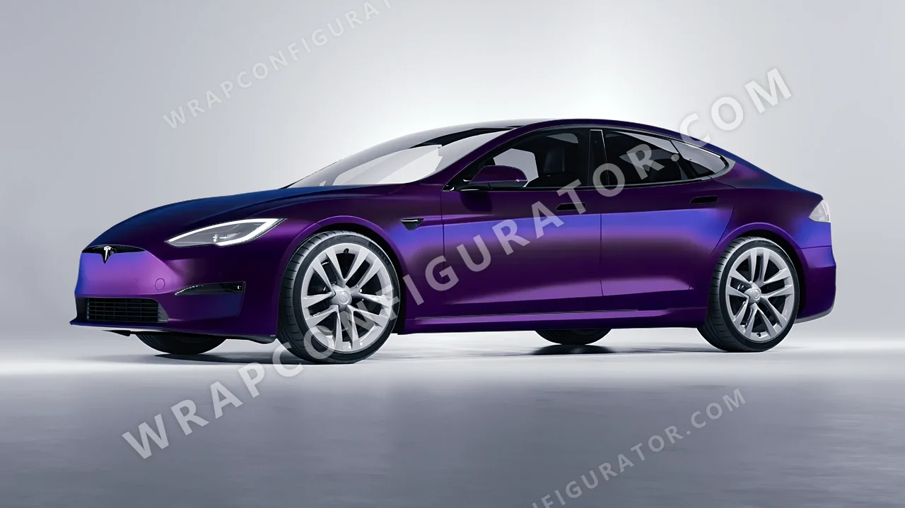 Purple Tesla Model S 2013 wrapped in Colourshield PPF by HyperPro Midnight Purple MSF52-P