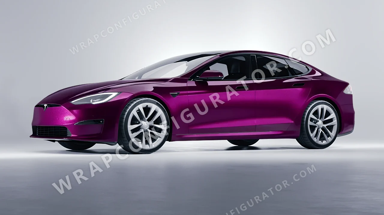 Purple Tesla Model S 2013 wrapped in Colourshield PPF by HyperPro Mulberry Purple HGM80-P