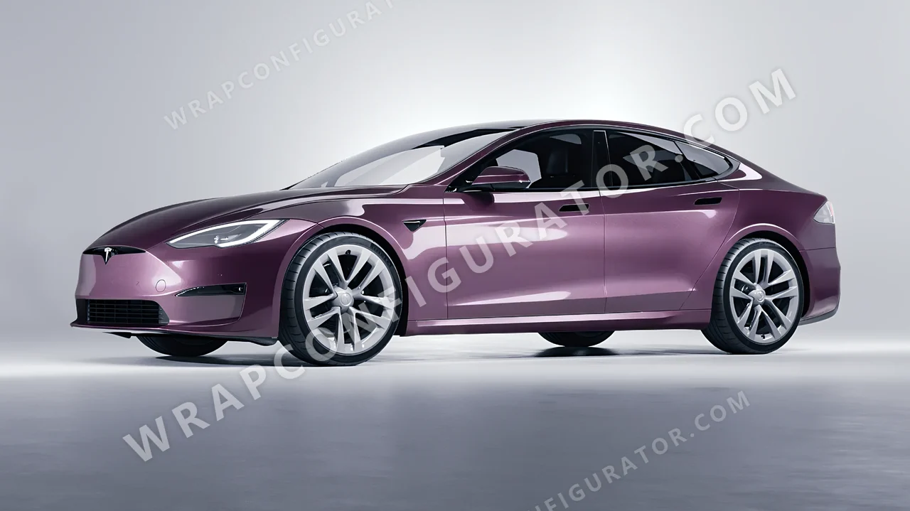 Purple Tesla Model S 2013 wrapped in Colourshield PPF by HyperPro Smoke Purple GAF22-P