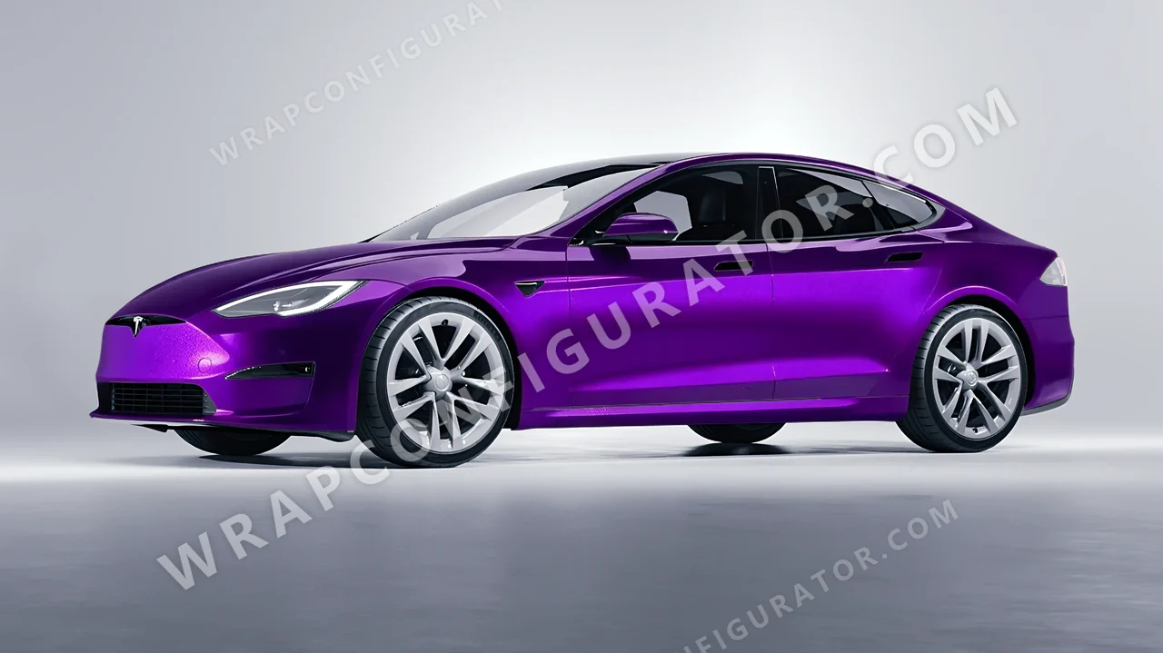 Purple Tesla Model S 2013 wrapped in Colourshield PPF by HyperPro Velour Purple HGM78-P