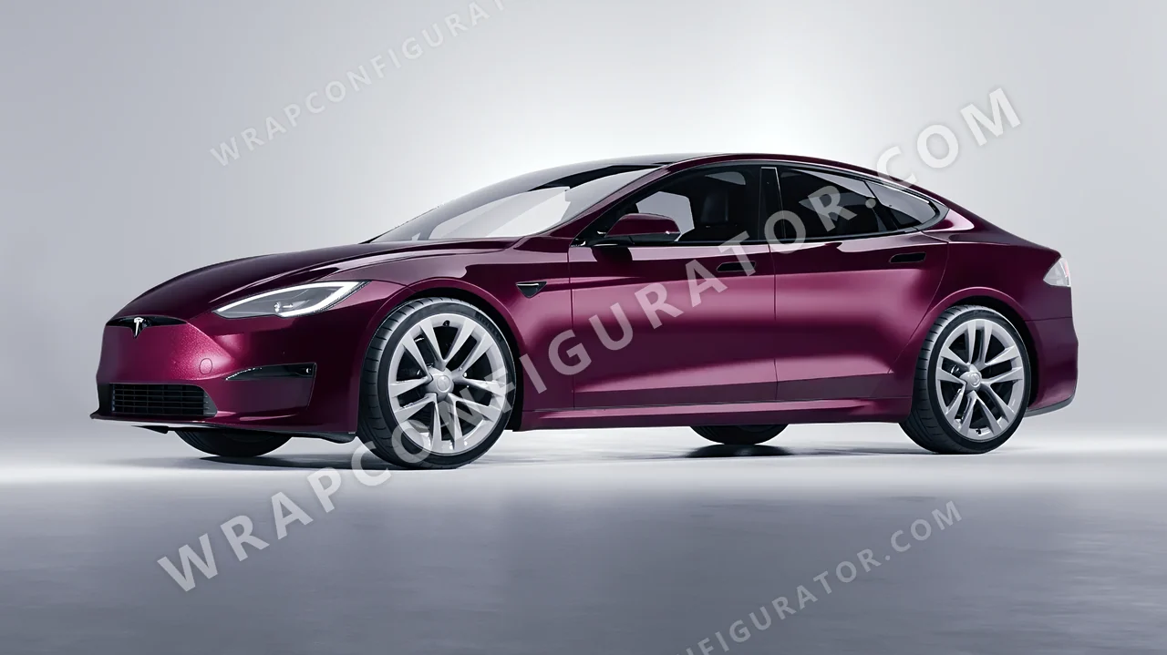 Purple Tesla Model S 2013 wrapped in Inozetek Dynamic PPF Bunny One Purple RB101