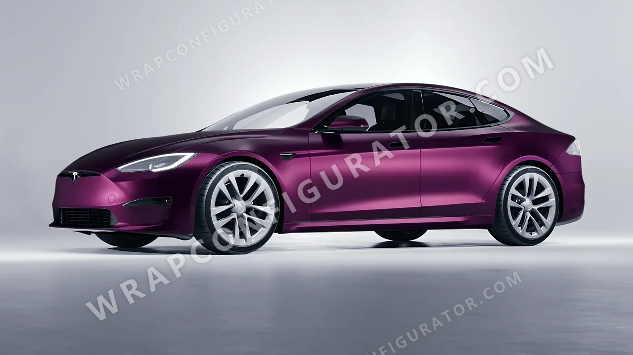 Purple Tesla Model S 2013 wrapped in Inozetek Dynamic PPF Midnight Purple DPPF801
