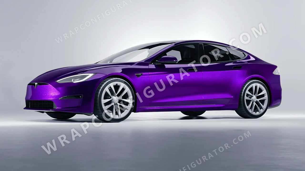 Purple Tesla Model S 2013 wrapped in Inozetek Dynamic PPF Midnight Purple DPPF901