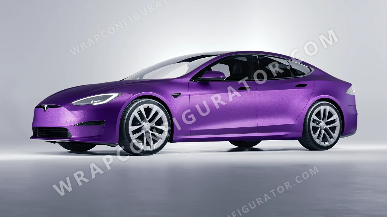 Purple Tesla Model S 2013 wrapped in ORACAL Violet 970RA-406M