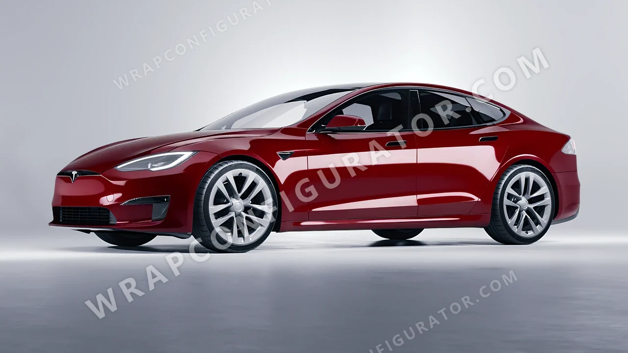 Red Tesla Model S 2013 wrapped in 3M Gloss Dark Red G83