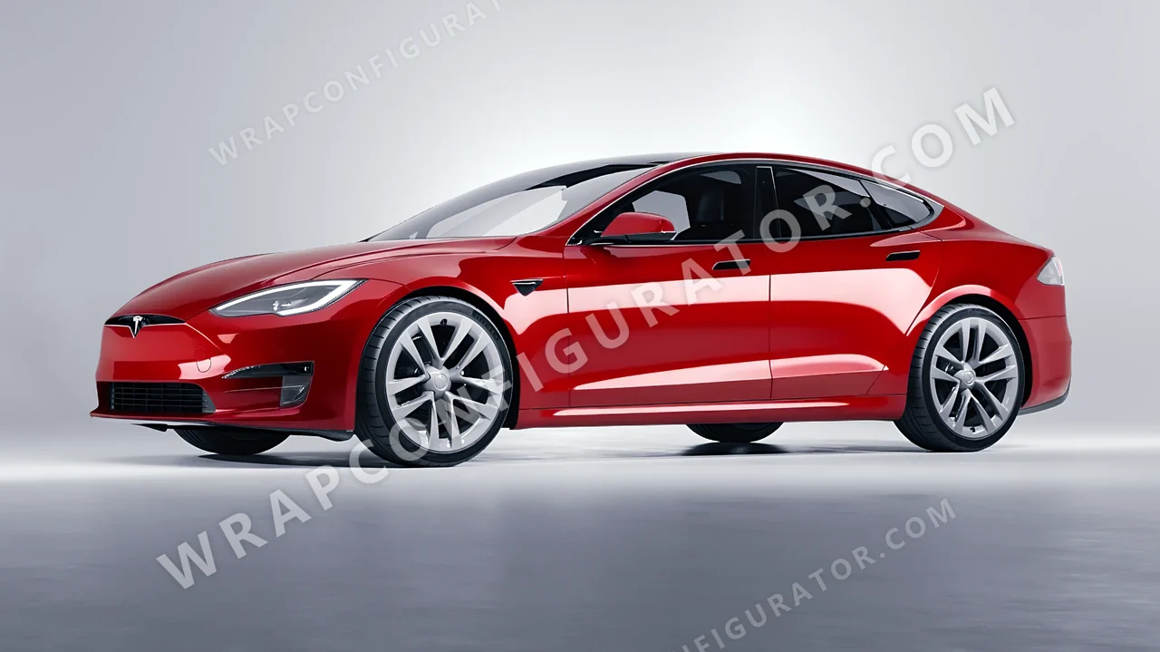 Red Tesla Model S 2013 wrapped in 3M Gloss Flame Red G53