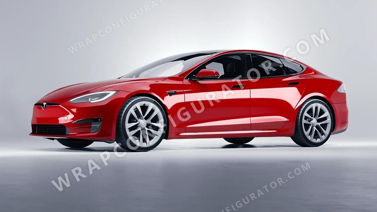 Red Tesla Model S 2013 wrapped in 3M Gloss Hot Rod Red G13