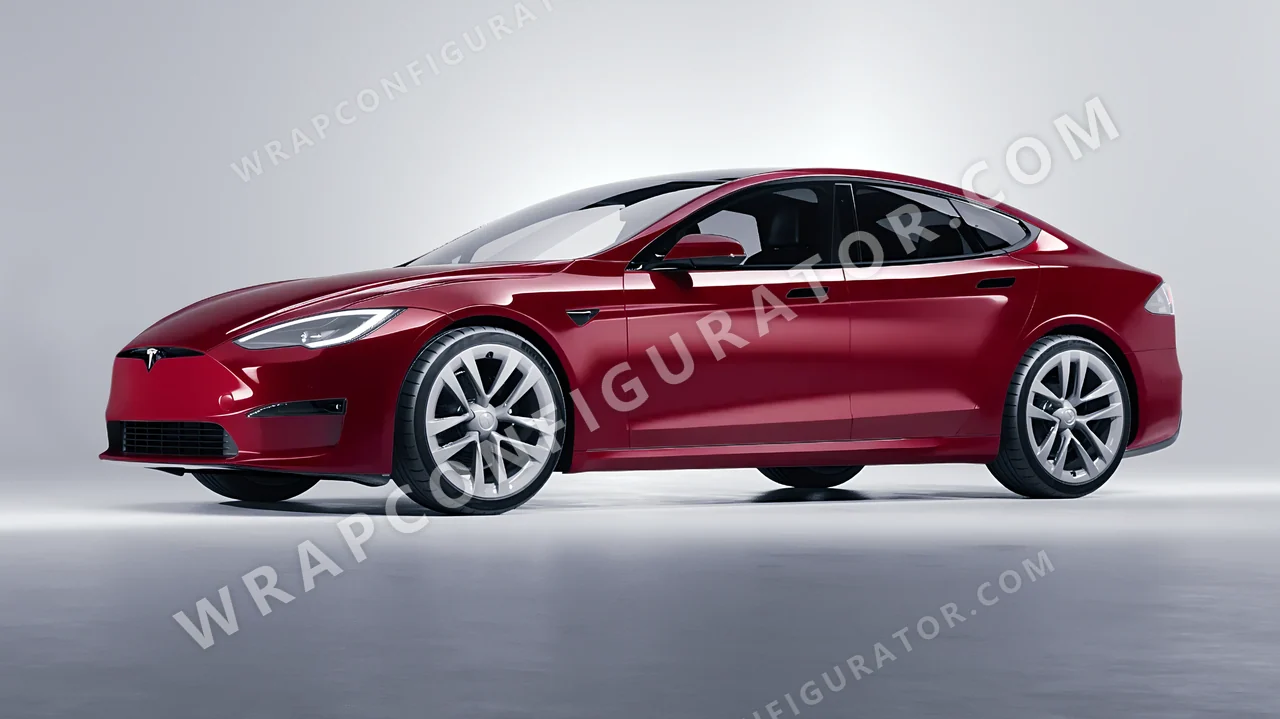 Red Tesla Model S 2013 wrapped in 3M Ruby Rosso HG73