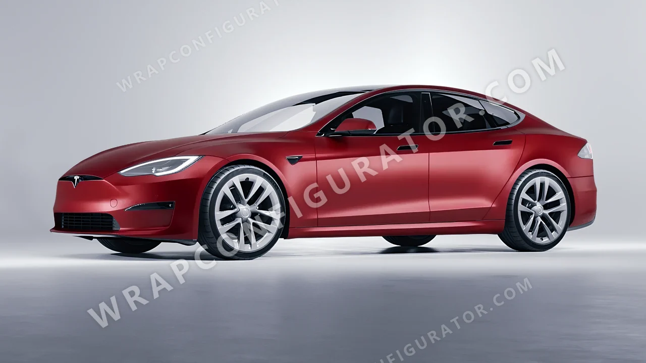 Red Tesla Model S 2013 wrapped in 3M Satin Smoldering Red S363