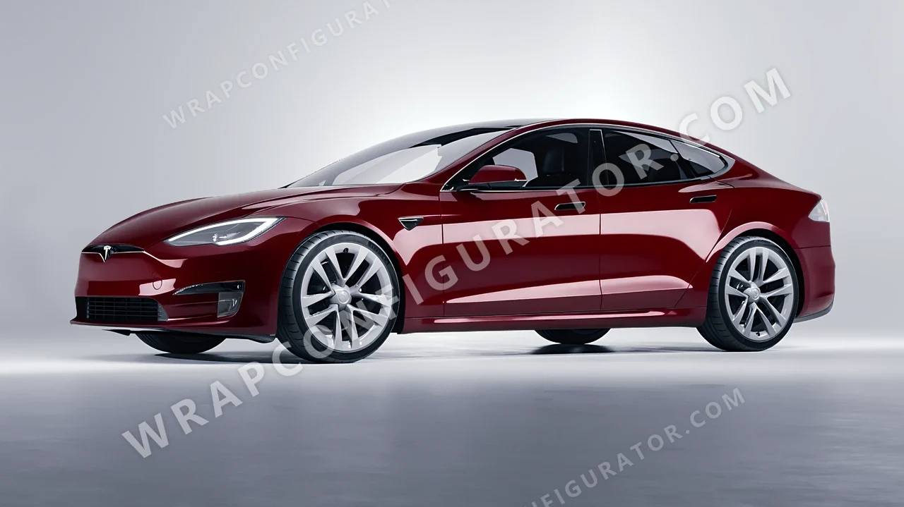 Red Tesla Model S 2013 wrapped in Avery Dennison Burgundy SW900-475-O