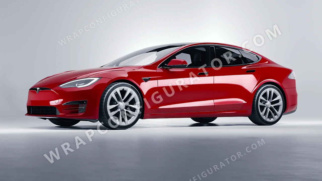 Red Tesla Model S 2013 wrapped in Avery Dennison Carmine Red SW900-436-O