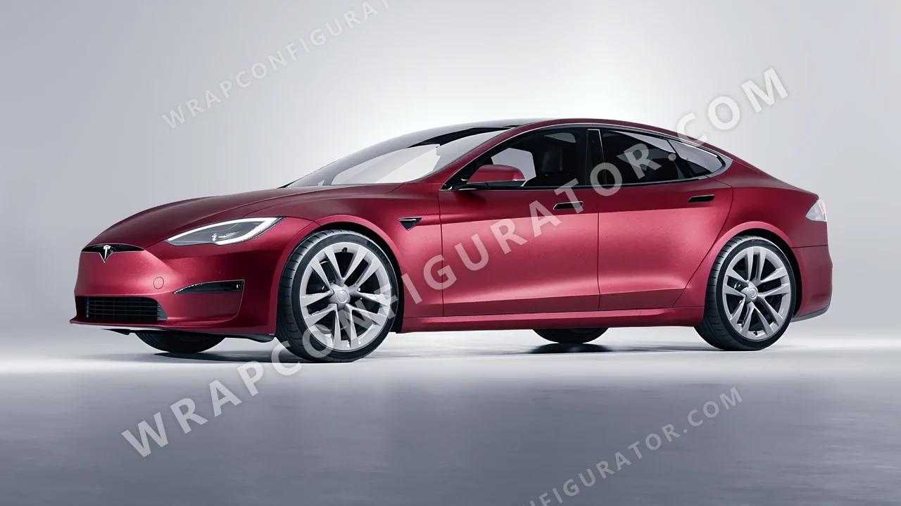 Red Tesla Model S 2013 wrapped in Avery Dennison Cherry SW900-444-M