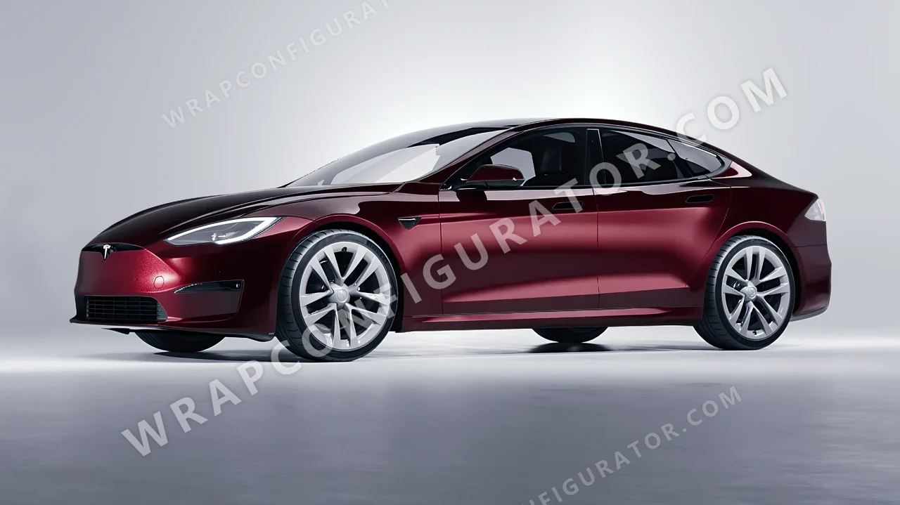 Red Tesla Model S 2013 wrapped in Colourshield PPF by HyperPro Barn Red HGM20-P
