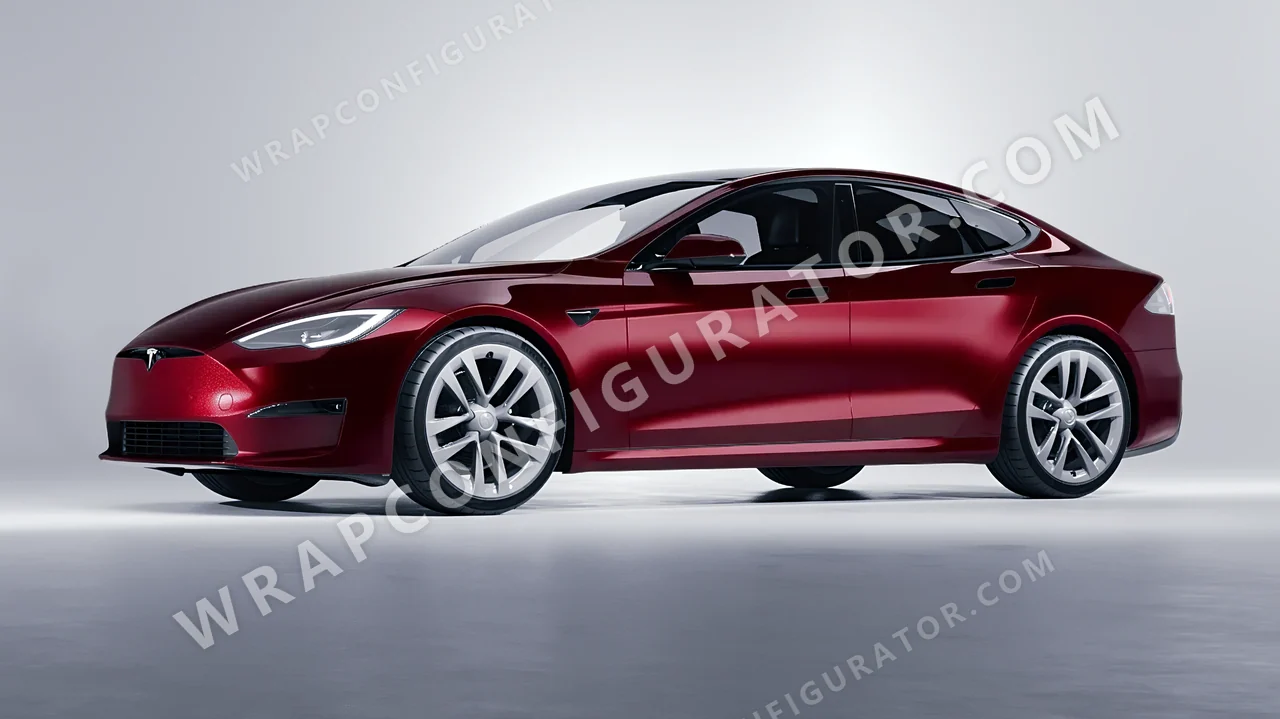 Red Tesla Model S 2013 wrapped in Colourshield PPF by HyperPro Blood Red HGM75-P