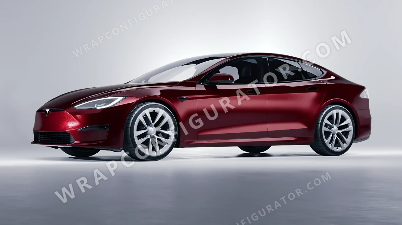 Red Tesla Model S 2013 wrapped in Colourshield PPF by HyperPro Dark Red GAF13-P