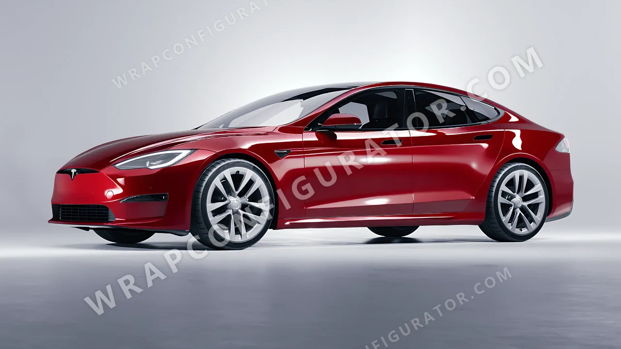 Red Tesla Model S 2013 wrapped in Colourshield PPF by HyperPro Fiery Red HGF83-P