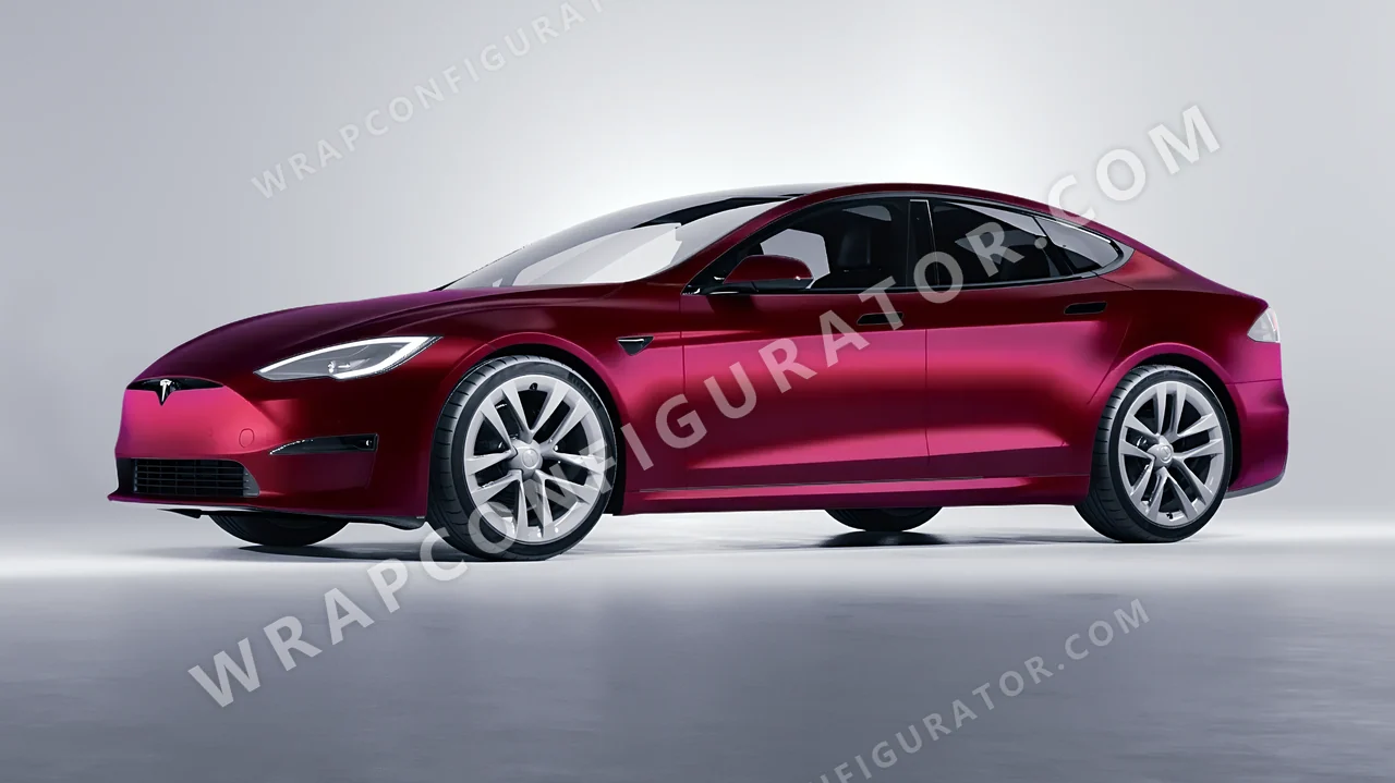 Red Tesla Model S 2013 wrapped in Colourshield PPF by HyperPro Ghost Dark Red MSF25-P