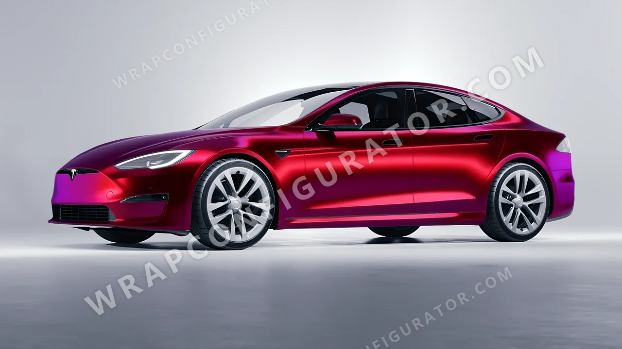 Red Tesla Model S 2013 wrapped in Colourshield PPF by HyperPro Ghost Red MSF28-P