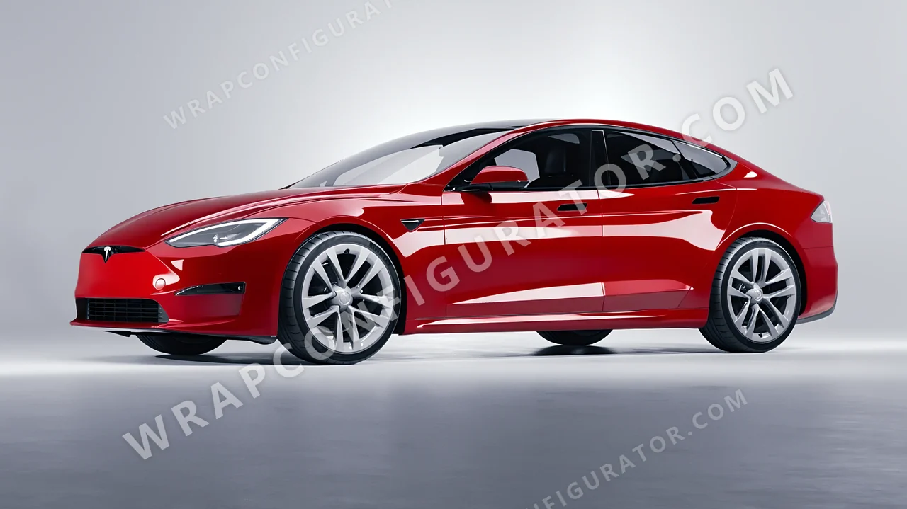 Red Tesla Model S 2013 wrapped in Colourshield PPF by HyperPro Red HGF09-P