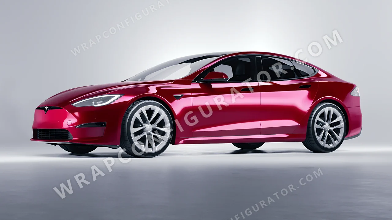 Red Tesla Model S 2013 wrapped in Colourshield PPF by HyperPro Strawberry Red HGF48-P