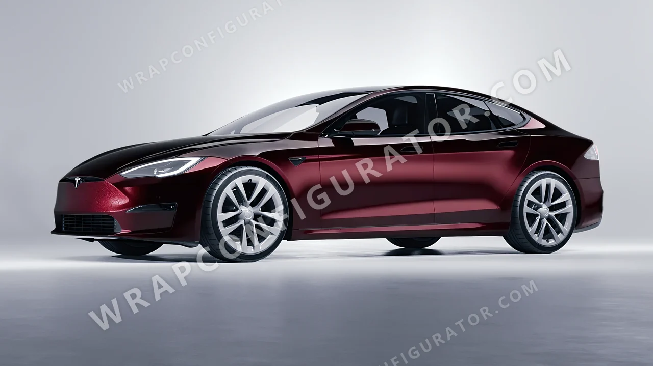 Red Tesla Model S 2013 wrapped in Inozetek Dynamic PPF Black Cherry DPPF915