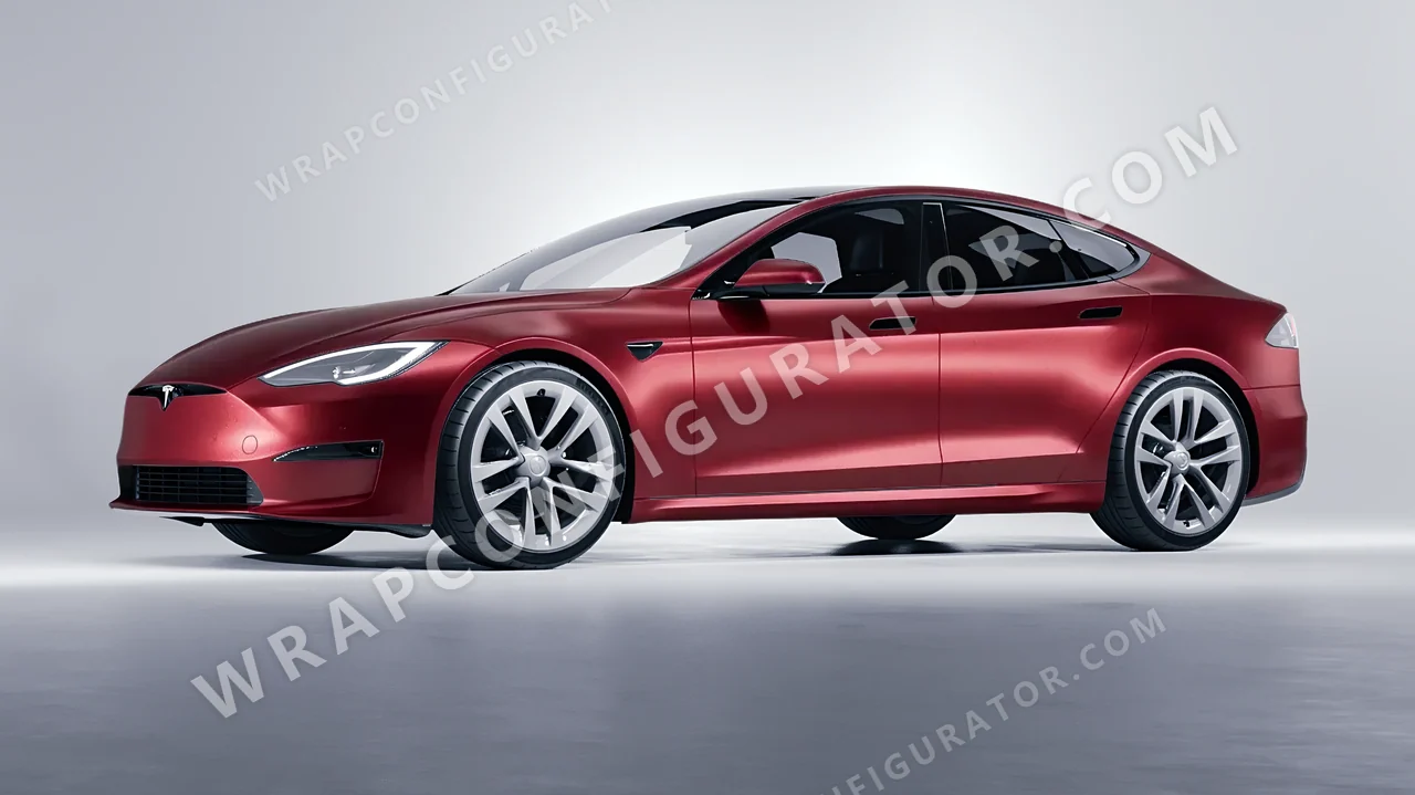 Red Tesla Model S 2013 wrapped in Inozetek Dynamic PPF Blood Red DPPF806