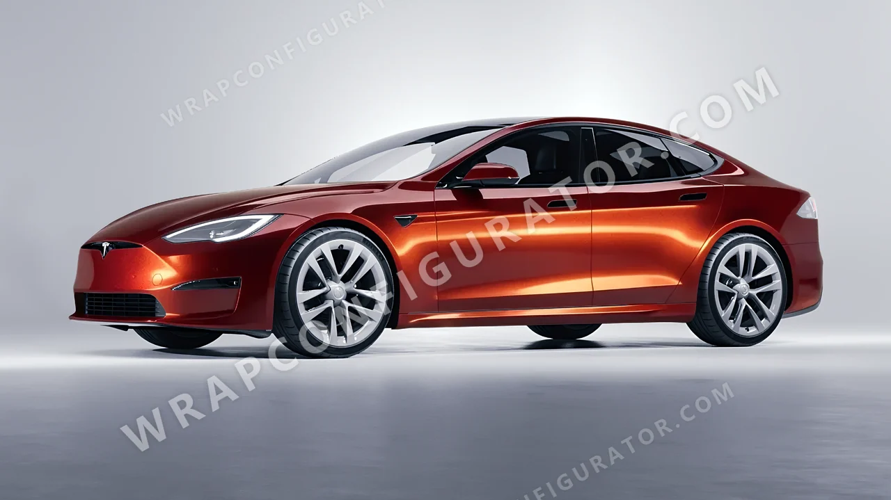 Red Tesla Model S 2013 wrapped in Inozetek Dynamic PPF Dragons Blood Red DPPF711