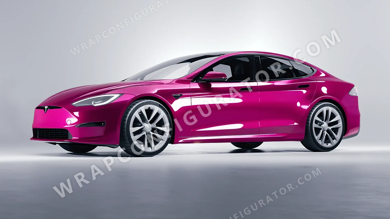 Red Tesla Model S 2013 wrapped in Inozetek Dynamic PPF Ruby Star DPPF916